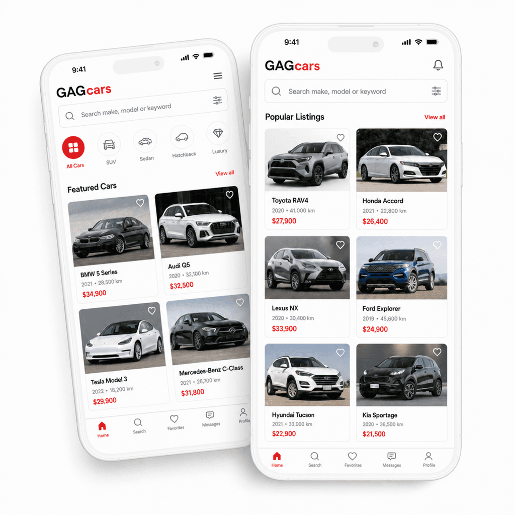 GAGcars mobile app on smartphones